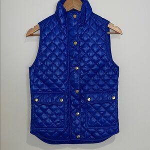 J. Crew Quilted Down Blue Puffer Vest with Snap and Zipper Front